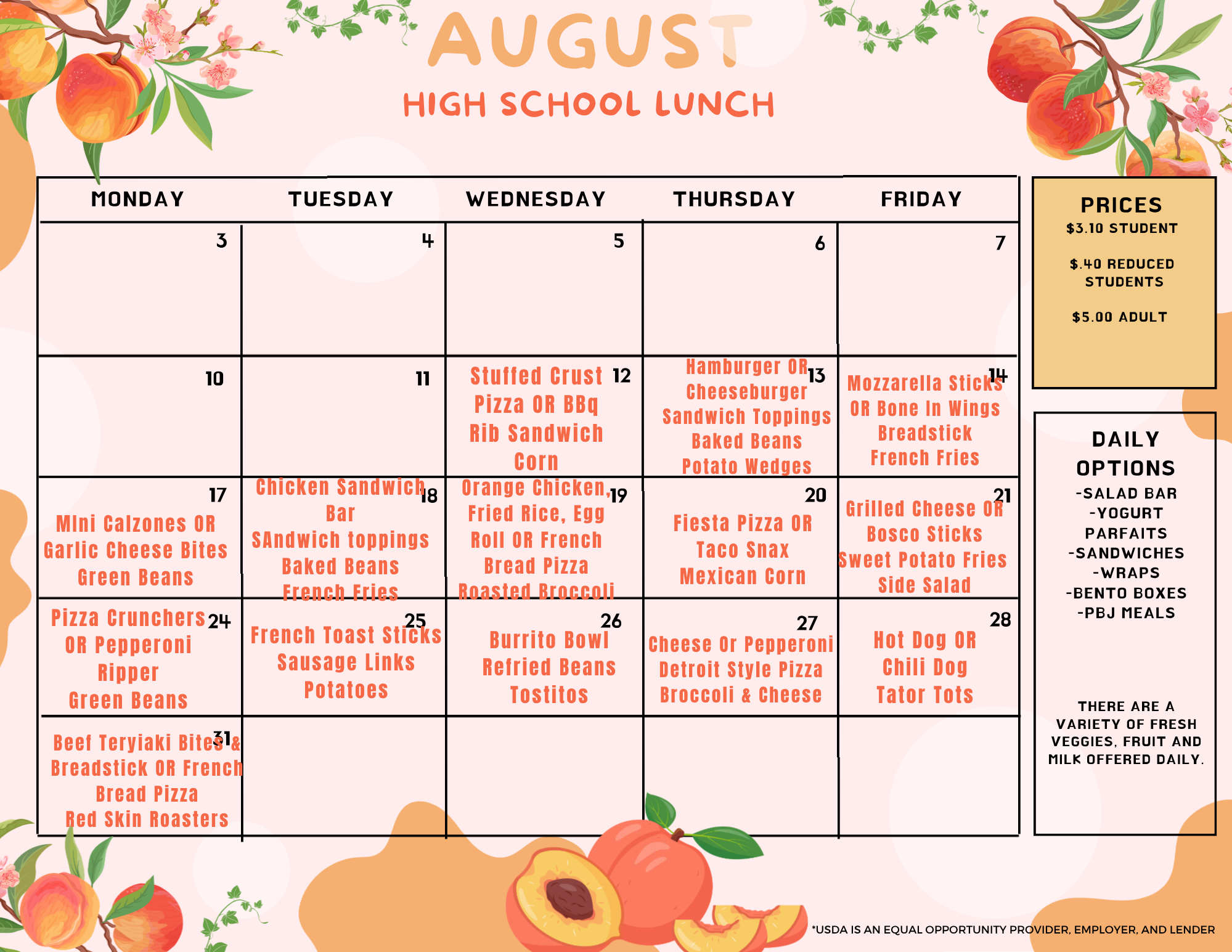 WHS Lunch Menu